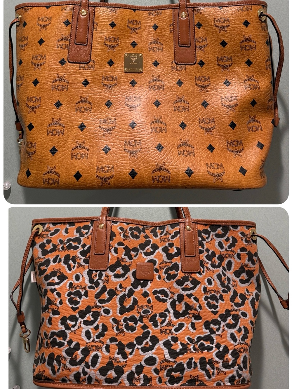 MCM Reversible Cognac/Cheetah Visetos MM Tote Bag